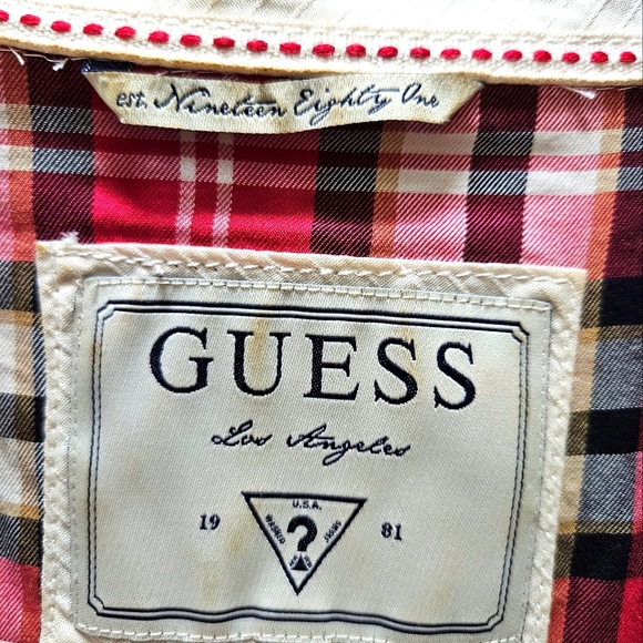 Guess LA 1981 Women's Red Plaid Western Pearl Snap Buttons Cotton Shirt Size L. - Picture 4 of 8